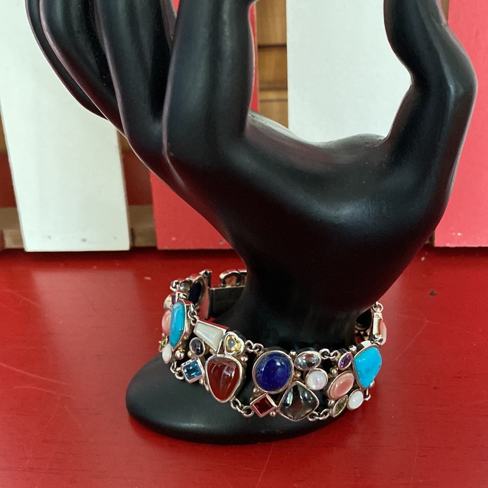 Ross Simons Sterling Silver Bracelet Genuine Multi-Gemstone 925 LT Thailand 7.5